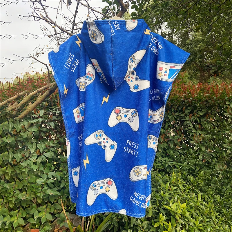Promotion Custom ethnic style and gamepad  Prints  Kids Swimming Kids Hooded Towel Bath Robe Children Beach Surf  Poncho