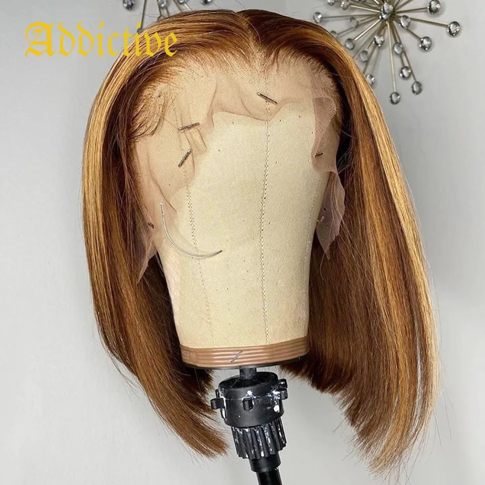 Привыкание 150% плотность 4/27 Боб с эффектом деграде (переход от темного к коричневого выделить 13x4 кружева передние парики с предварительно девственные натуральные волосы