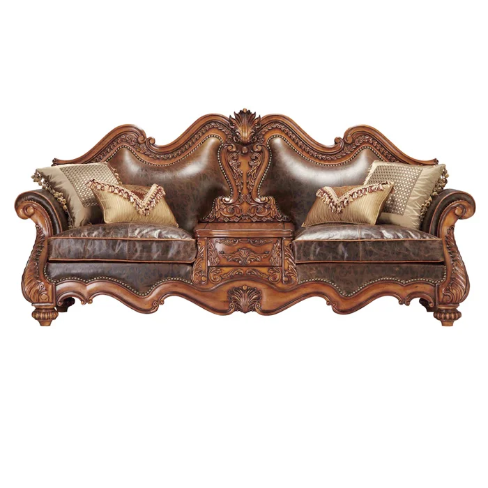 2021 New Classic Leather Sofa Furniture China Hand Carved Solid Wood Antique Sofa Set Furniture