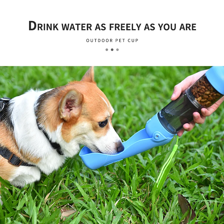 ECO Friendly Portable Plastic  Pet Dog Travel Water Bottle Cup Feeder 3-in-1 Dog Drinker with Food Container and Poop Bag