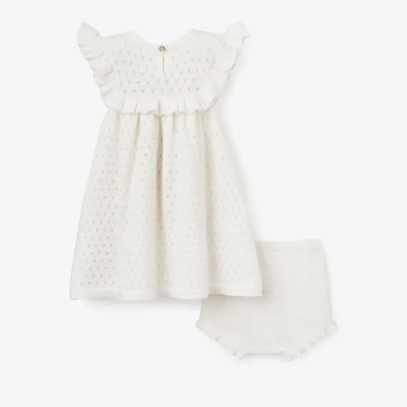 100% cotton pointelle baby dress flutter sleeve for girl knitwear