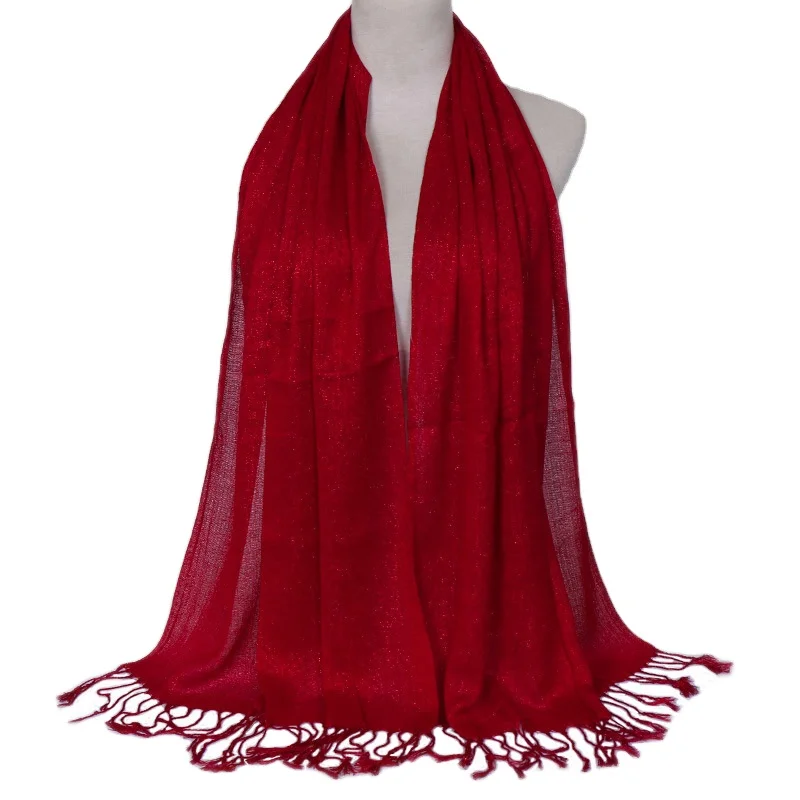 2021 новейший хороший тканевый простой шарф оптом женский зимний хлопковый Пашмина хиджаб с кисточкой