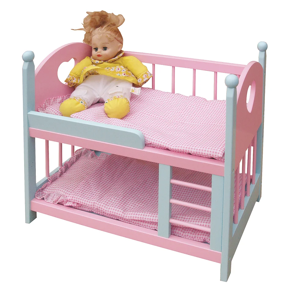  Hot Sale Handmade Wooden Doll Furniture Bunk Bed For Twin Fits 18 Inch Toy With