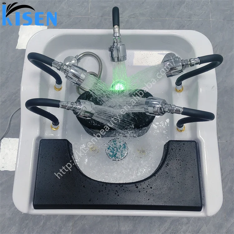 Kisen latest multi-head shower hair washing sink shampoo basin for water circulation with pipes connection