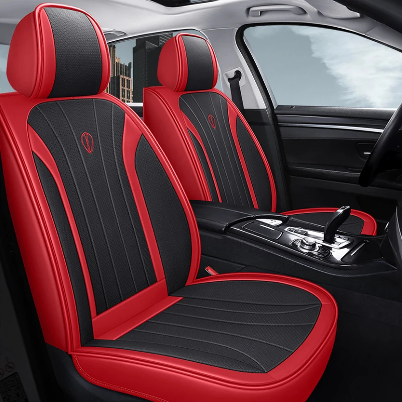 Cartoon Cat Car Seat Covers Luxury PU Leather Universal Auto Front & Rear Seat Protector Sedan SUV 5 Seats Full Set Universal Fi