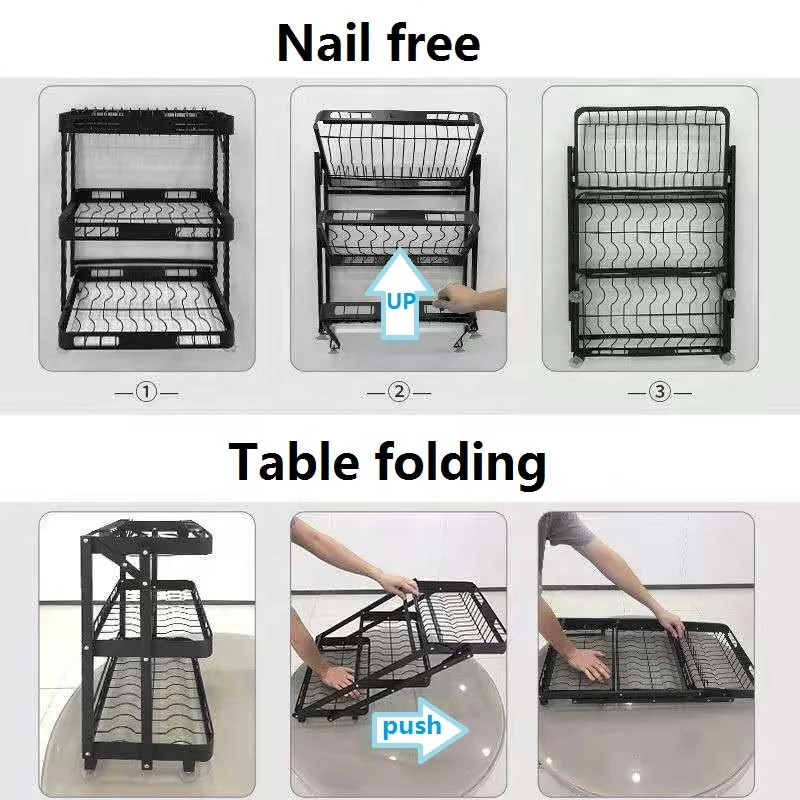 
Installation free Folding Spice Rack Stainless Steel Kitchen Shelves Wall Mount Supplies Multifunctional Condiment Storage Shelf 
