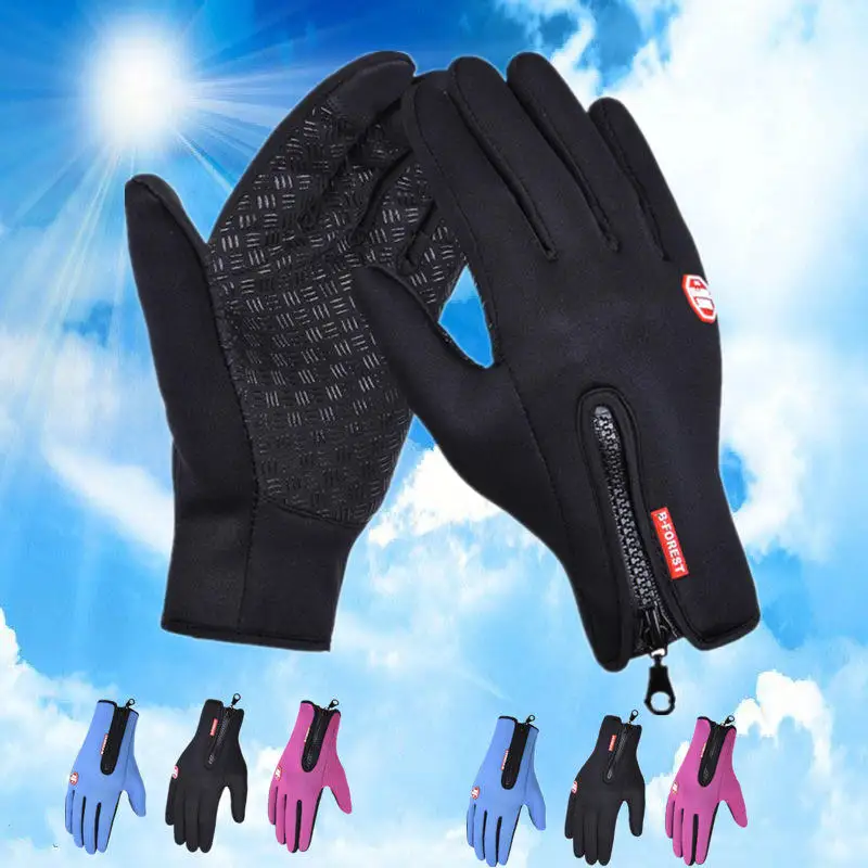 Cycling zipper sports winter windproof warm fleece mountaineering ski gloves