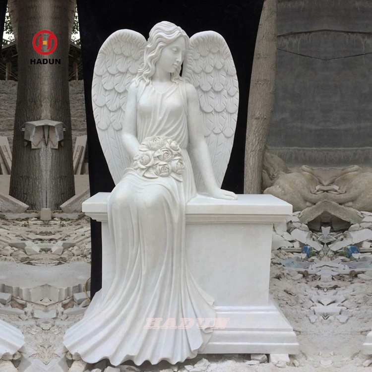 Factory Custom Sitting Angel Statue Bench Marble Headstone Monument