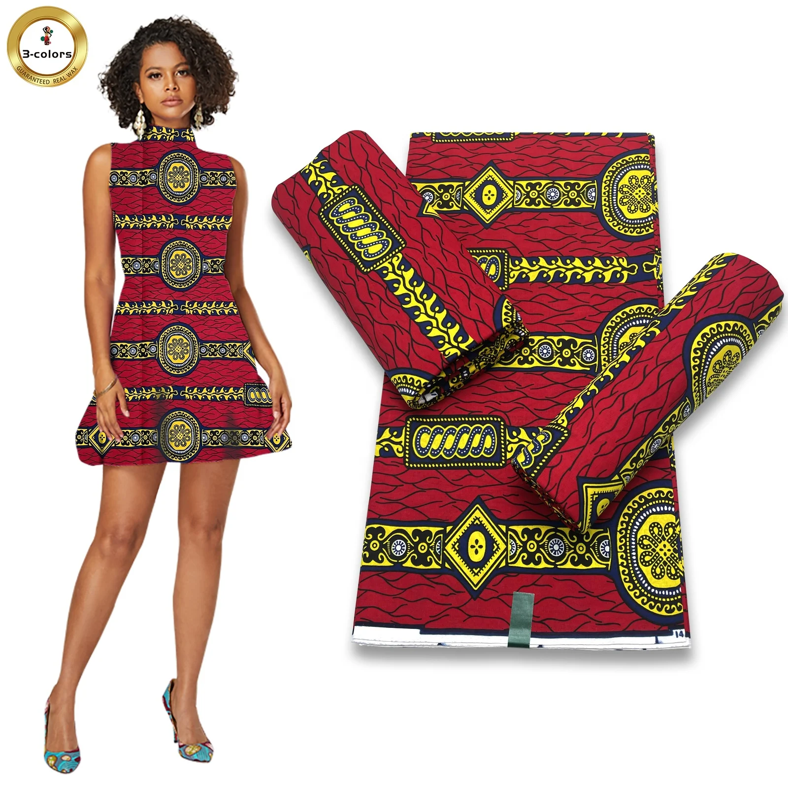 Wholesale Double Sides Printing Dyeing Soft Cotton Wax Cloth Ankara Geo Pattern African Ethic Wax Fabrics