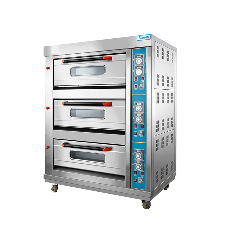 
Three layers six trays deck oven New style gas or electric power Steam bread oven commercial pizza baking oven for bakery 