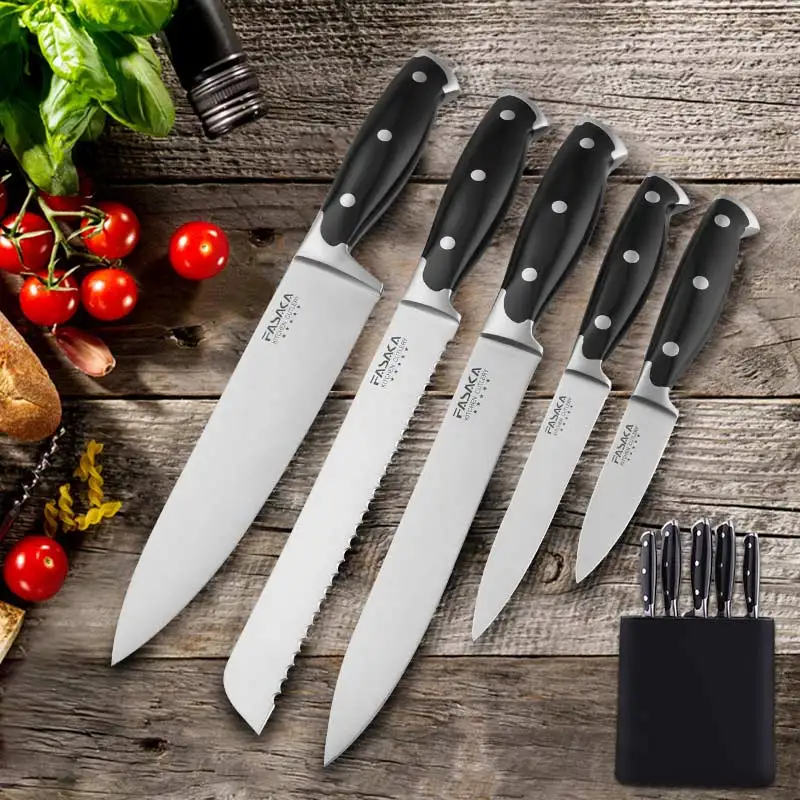 OEM Kitchen Knife Manufacturer Factory Black Steak Knife Set Butcher Knife With Wooden Block