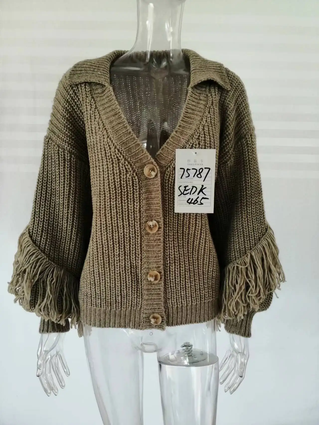 women clothing turn-down collar tassel thick heavy gauge knitted fashion new design wool sweater cardigan for women