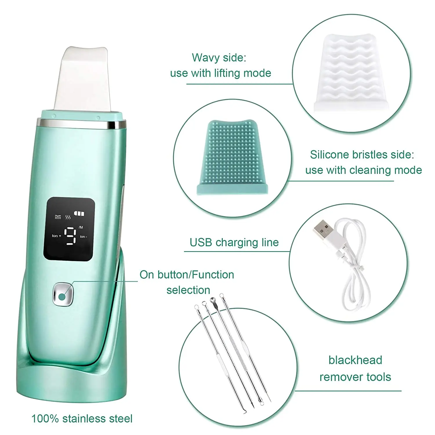 2022 Aifree Facial Pore Cleaning Spatula Sonic Blackhead Remover Face Ultrasonic Skin Scrubber
