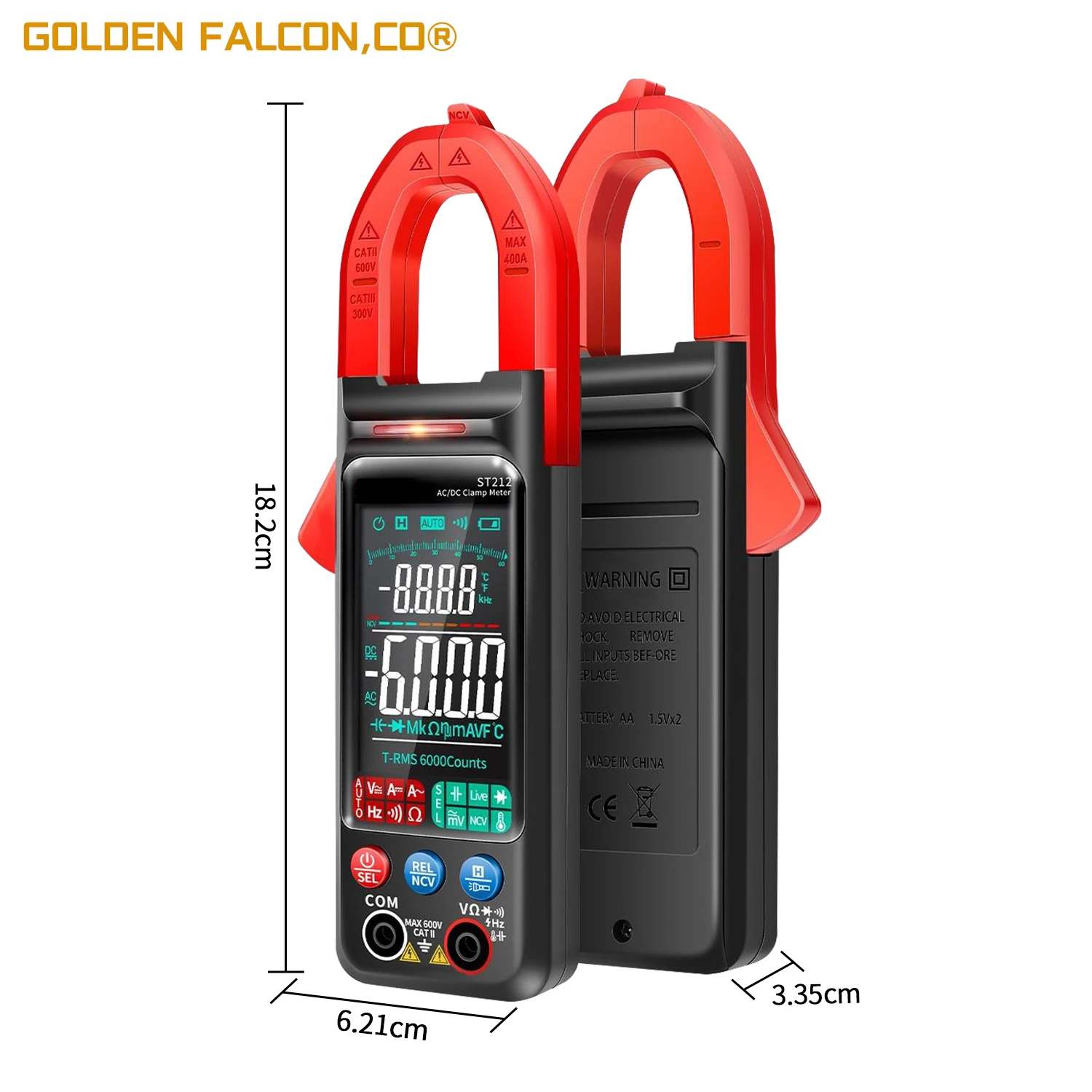 DC/AC Current Digital Clamp Meter 6000 Counts 400A Amp Multimeter Large Color Screen Voltage Tester Car Hz NCV Ohm