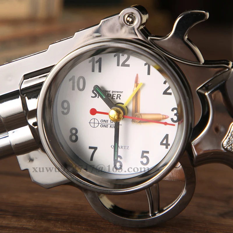 Wholesale Kid Toy Home Alarm Clock Desk Decorative Alarm Clock Plastic Fumeus Missile Hand Gun Table Alarm Clock