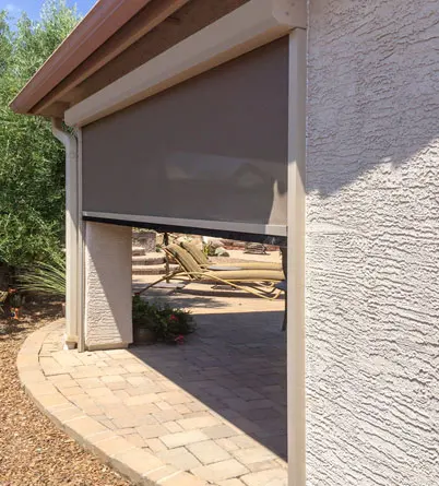 TOMA-Commercial Wind Screen Mesh  with 50% Transparency Fabric Motorized Windproof Roller Blinds