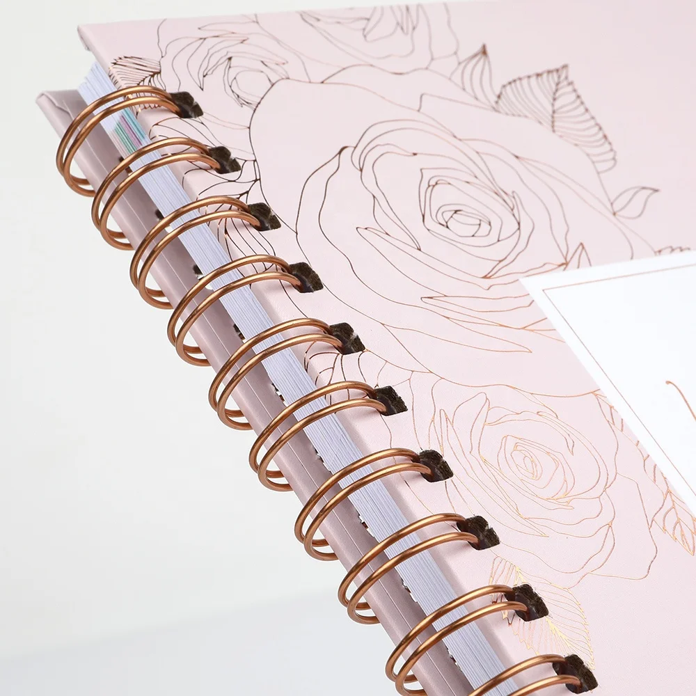 Custom Printing Luxury Spiral A5 Girl Pink Rose Gold Journal Wedding Planner And Notebooks with Gift Box Set Manufacturers