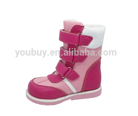 Kids Baby Girls Winter Pink Leather Fashion Sport Warm Casual Cute Stylish Flat Orthopedic Boots Shoes With Hard Sole and Fur