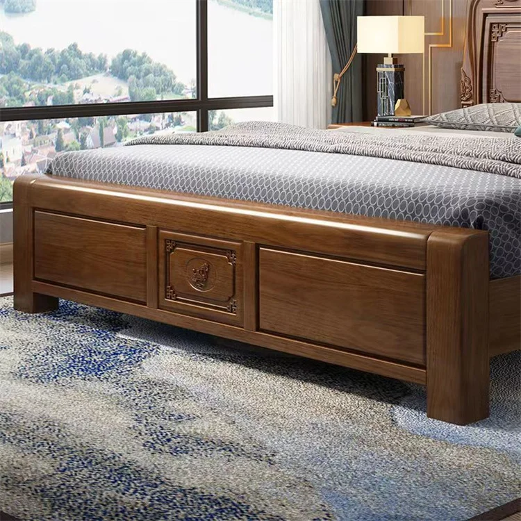 Solid wood bed simple and economical modern Chinese style double bed bedroom furniture king size bed