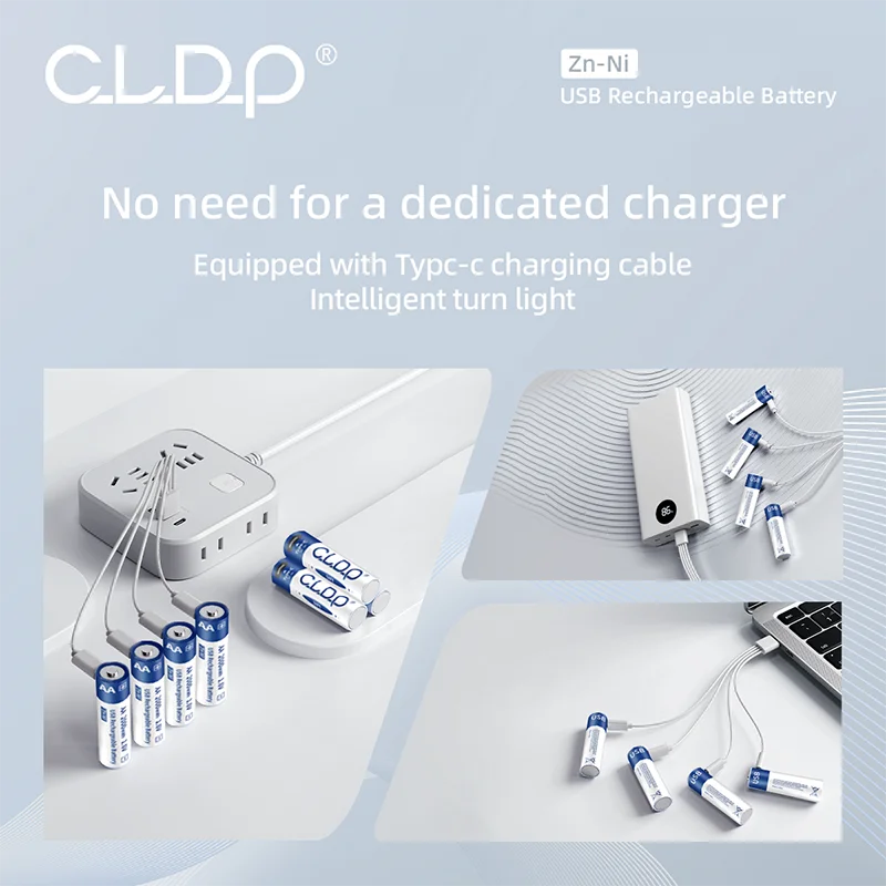 Logo custom CLDP Zinc Nickel 4pack 1.6v 2000mWh usb AA rechargeable battery with type c charging port