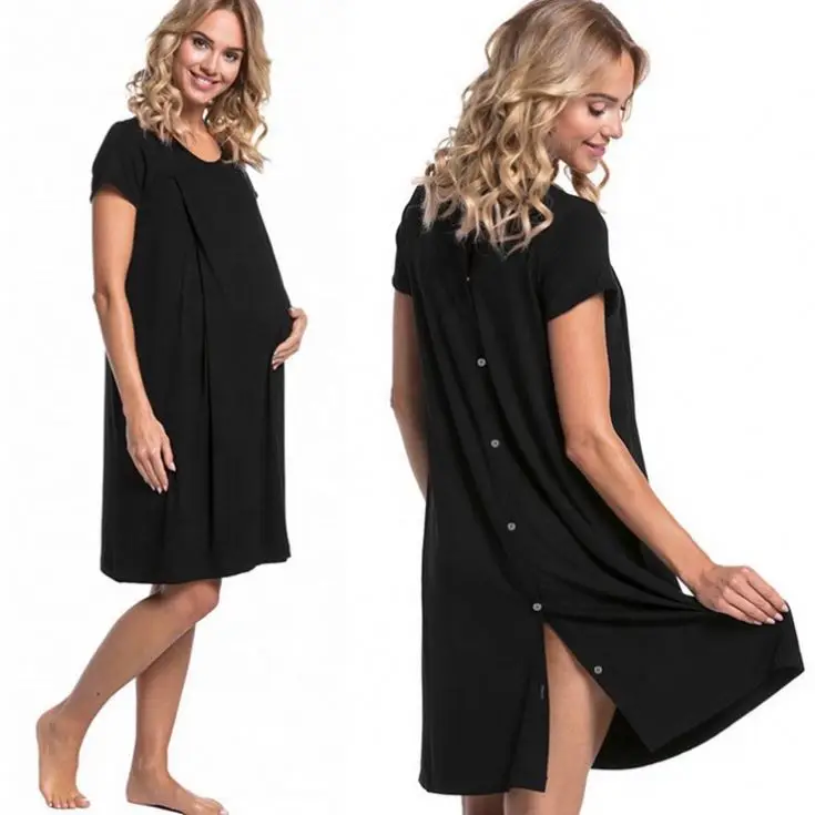 
Pregnant Women Delivery Hospital Dress Short Sleeves Breastfeeding Dress Suit Maternity Nursing Breastfeeding Shirt Gown 