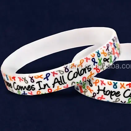 2016 Adult Breast Cancer Awareness Hope Multi Colored Ribbon Silicone Bracelets