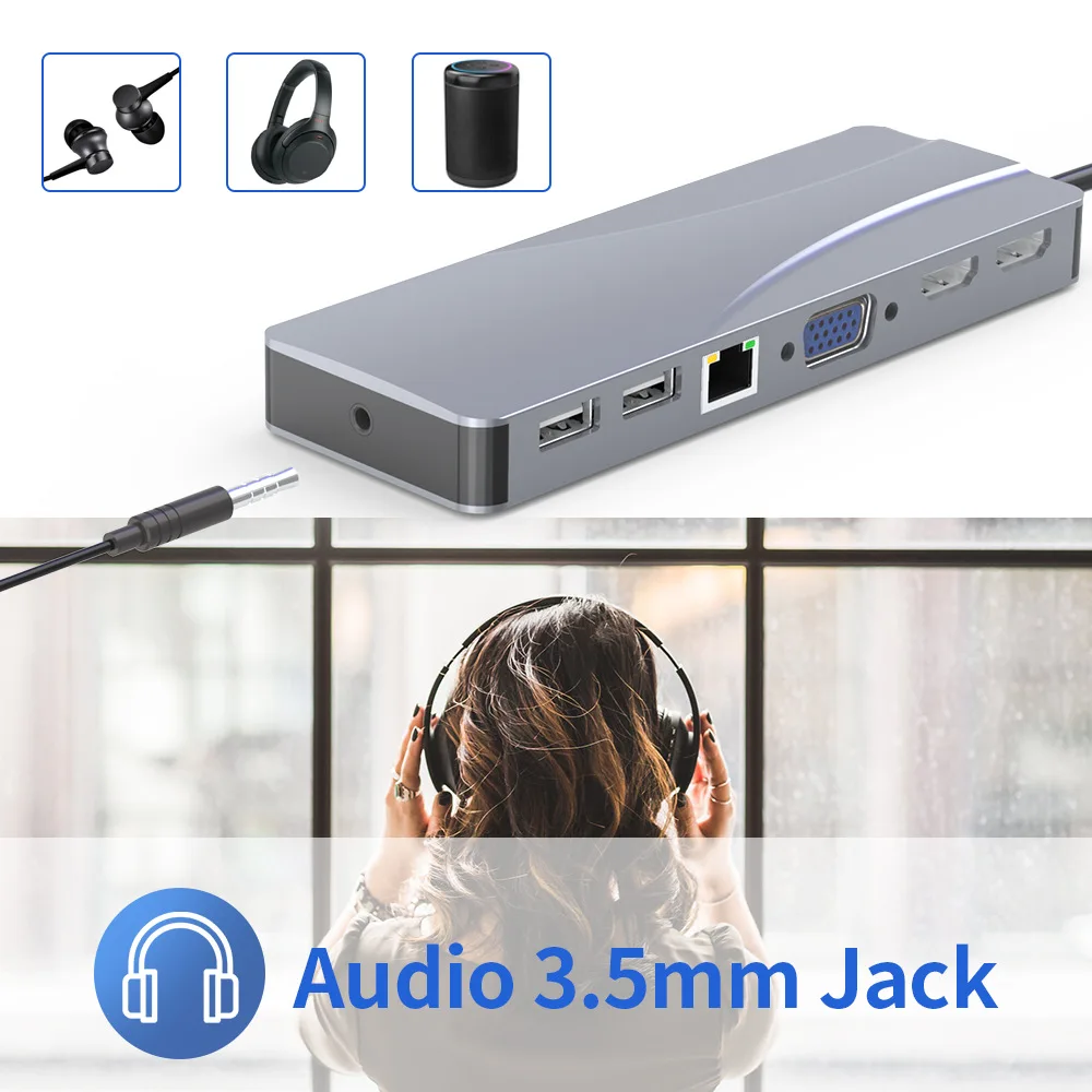 Oem 14 In 1 Usb C Hub Triple Display Usb C Docking Station With 4k Hd-mi Vga Gigabit Ethernet Power Delivery Type C Port Hub