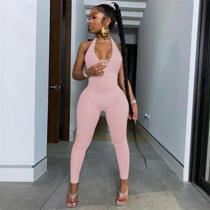 
Fondpink Lowest Price Pure Color Deep V-Neck Halter Backless Women Summer Casual Long One Piece Jumpsuits Fondpink Lowest Price Pure Color Deep V-Neck Halter Backless Women Summer Casual Long One Piece Jumpsuits