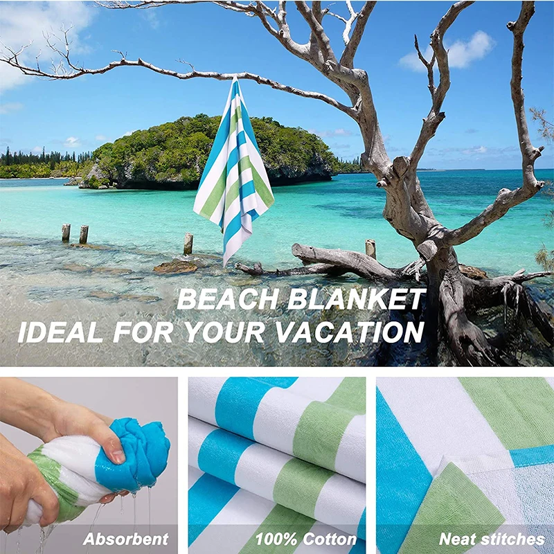 Custom Wholesale cotton beach towel Printed Stripe quick dry kids large beach towel for swimming pool bath towel