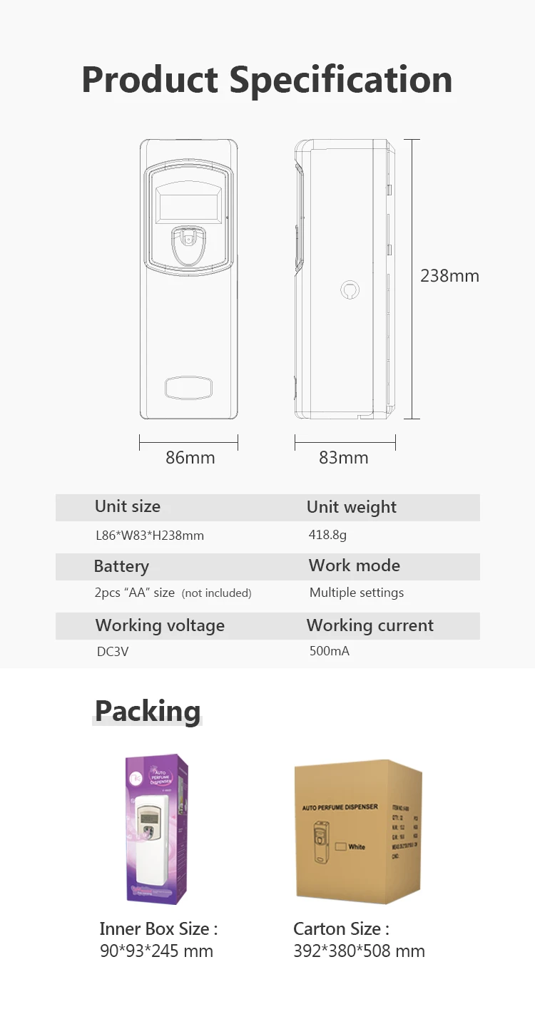 Toilet motion sensor lcd battery operated automatic air freshener wall mounted  fragrance spray perfume dispenser
