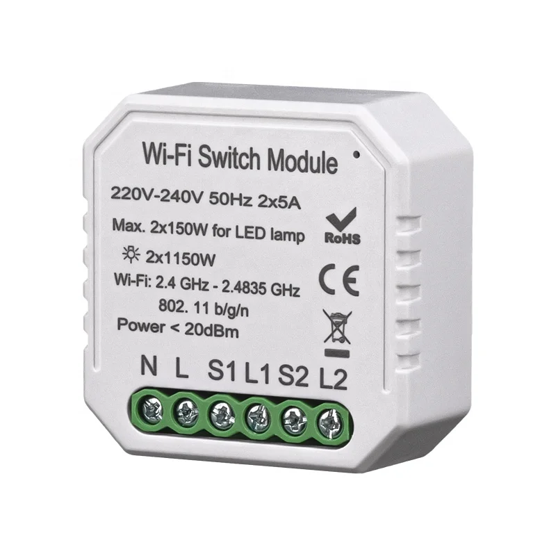 Wi-Fi релейный переключатель 2 Gang wifi умное управление двухканальный 100-240V AC