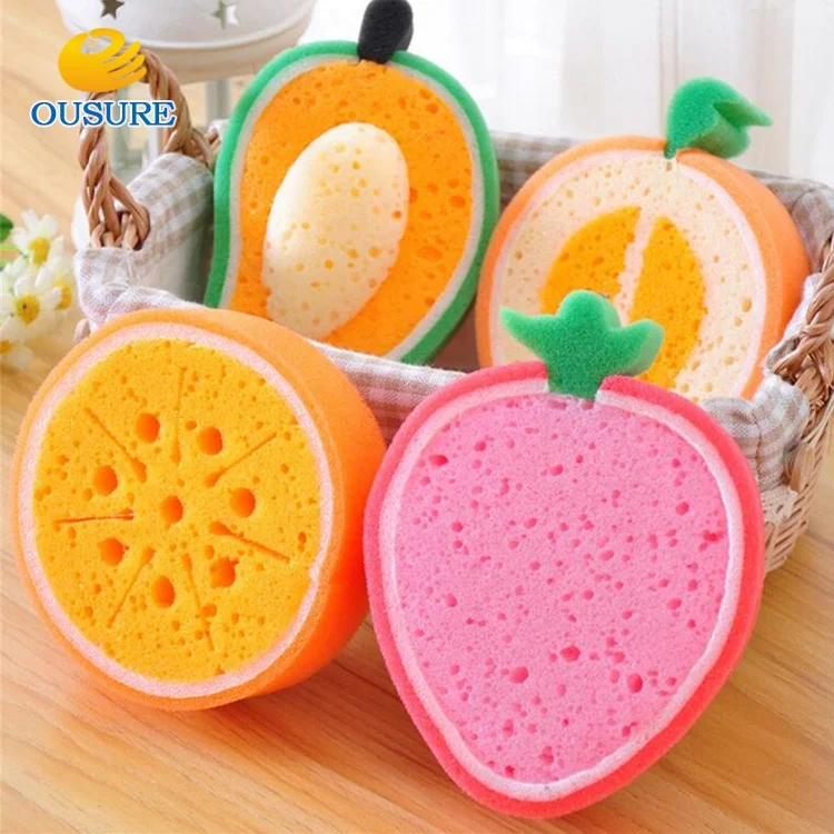 Cute Fruit shape sponge washing dishes sponge washing brush washing cloth Household Cleaning Tools
