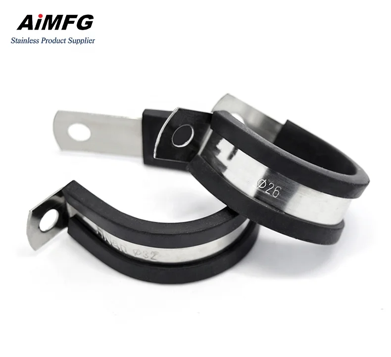 Stainless Steel 304 EPDM Rubber Lined Pipe Hose Clamp Kit Tubing Clamp 3/4 R Type EPDM Pipe Mounting Support Clamp Hose Fastener