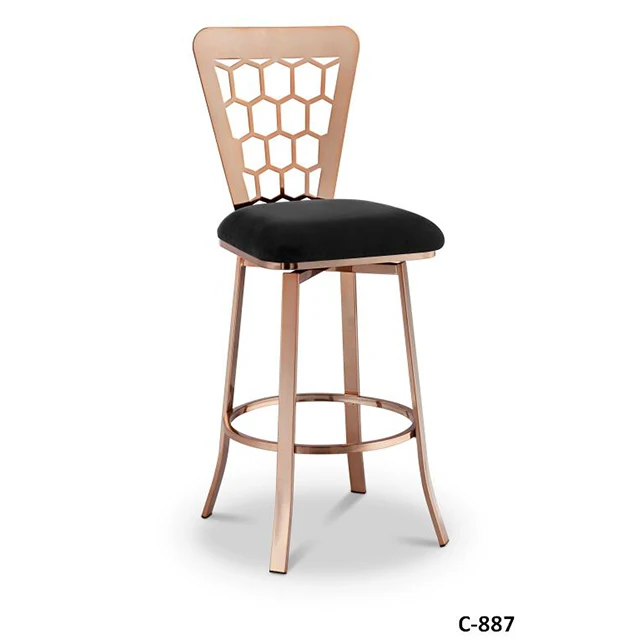 Modern Furniture Black Velvet Fabric Upholstered Rose Gold Metal High Counter Bar Stools Chairs for Kitchen
