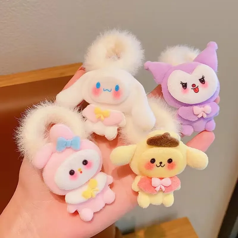 Wholesale Kids Sweet Cute High Elastic Rubber Bands Elastic Hair Accessories Plush Cartoon Hair Bands For Girls