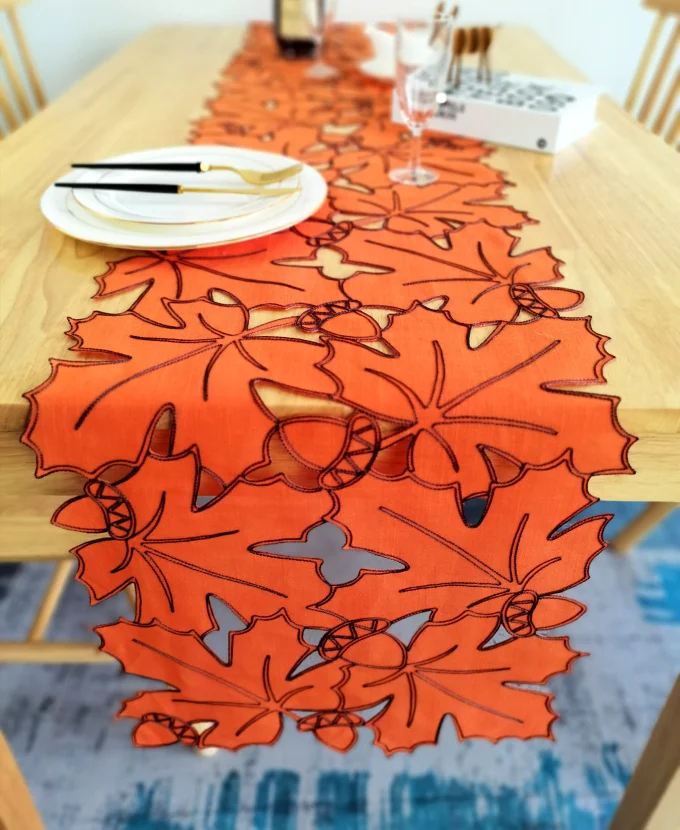 
polyester embroidered leaves pattern table runner dining runner fall runner for table 