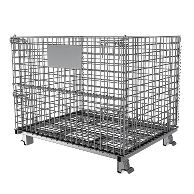 Kingsun Storage Foldable collapsible steel stackable galvanized folding wire mesh pallet wire mesh container roll cage