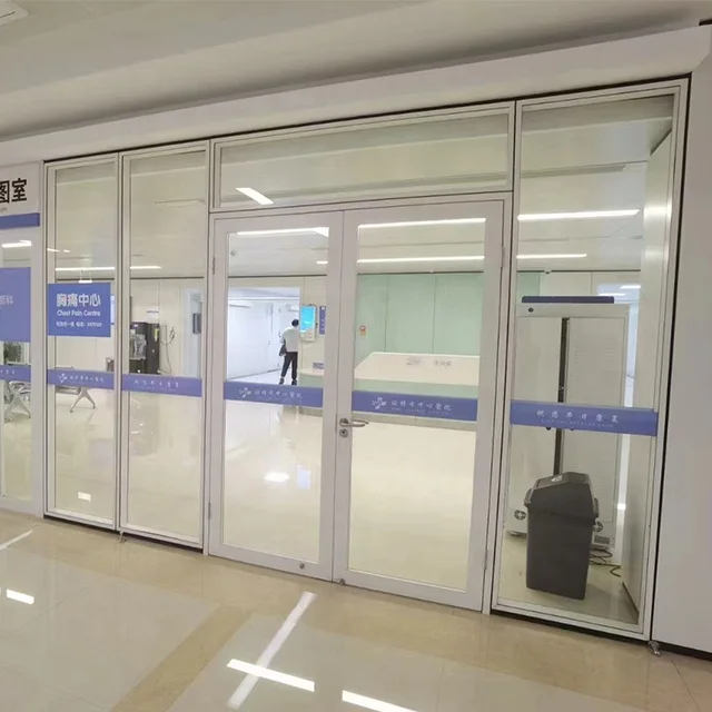 Коммерческая цена дешевая офисная перегородка двухслойная видимая рамка офисное стекло