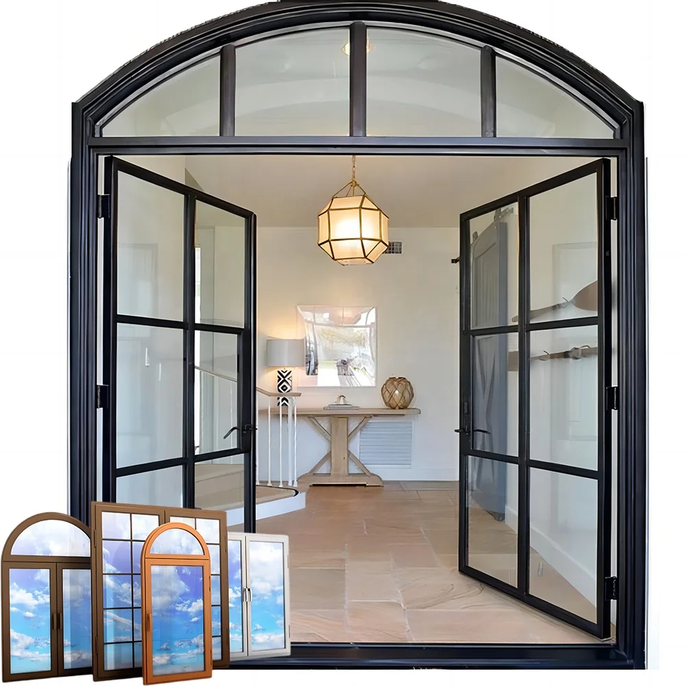 Lukliving, популярные высококачественные алюминиевые двойные распашные створчатые двери, арочные французские двери, внутренние французские двери