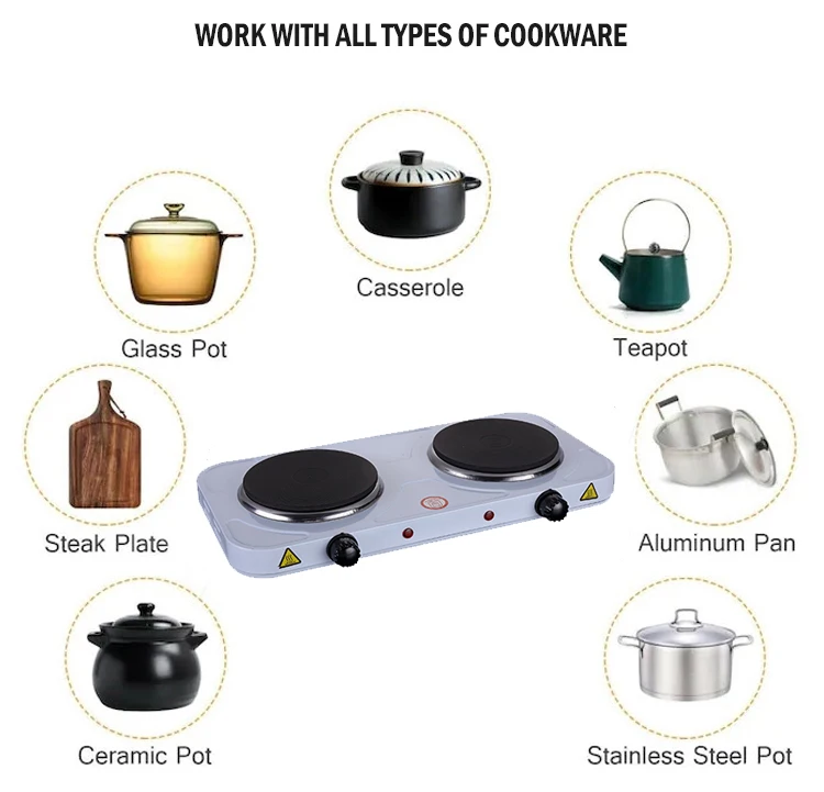 2000W Portable Double Solid Electric Hot Plate Cooker Burner With Double Hotplate Stove