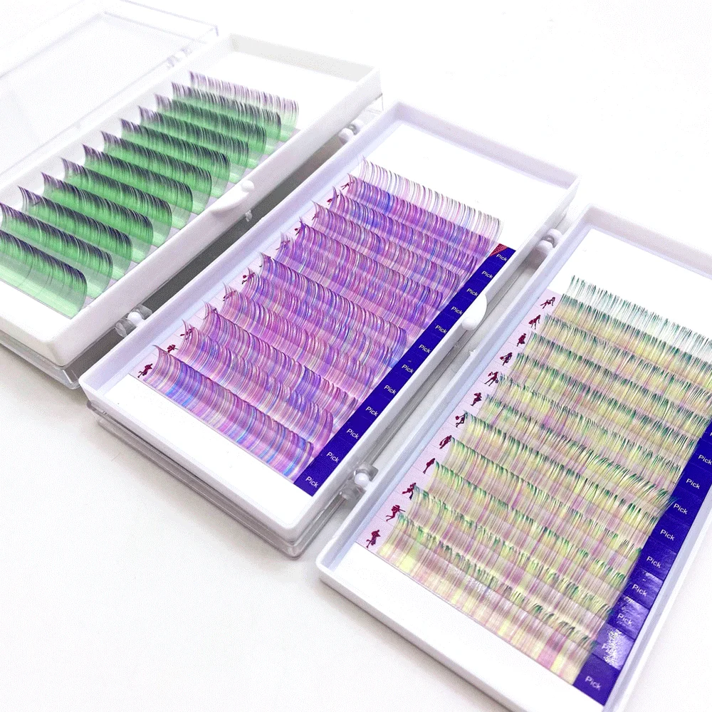 8-25mm Mix Natural Colored Eyelash Extension Pink Red Blue Purple Faux Mink Individual Eye Lash Russian cashmere Volume lashes