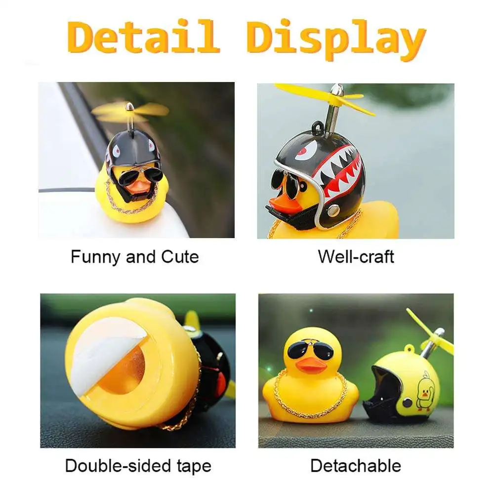 Yellow Duck Car Ornaments Bike Gadgets With Propeller Helmet Cute Rubber Duck Toy