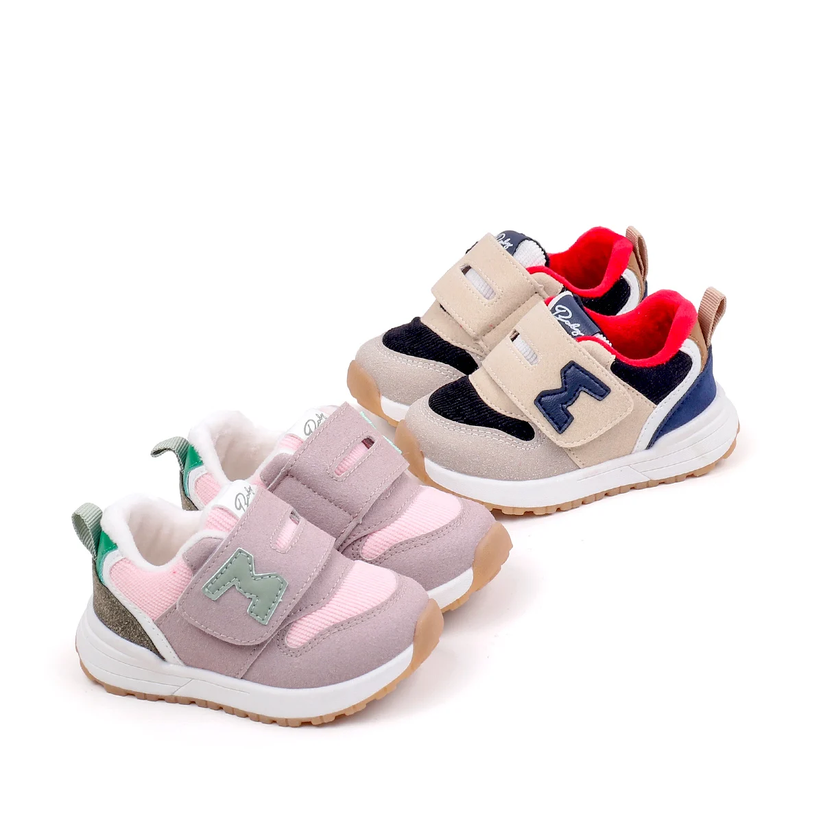 High Quality Baby and Toddler Casual Sneakers Spring/ Autumn Anti-Slip Flat Shoes with Rubber Sole Plush Lining PU/EVA Insole