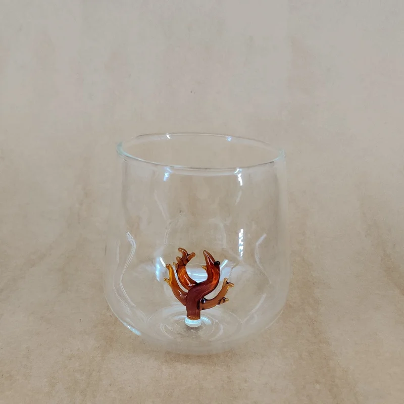 Manufacture Creative Amber Coral Model Cute Glass Water Mug/Drinking Glass Mug/450ml Creative Glass Mug for Online Shops Sale