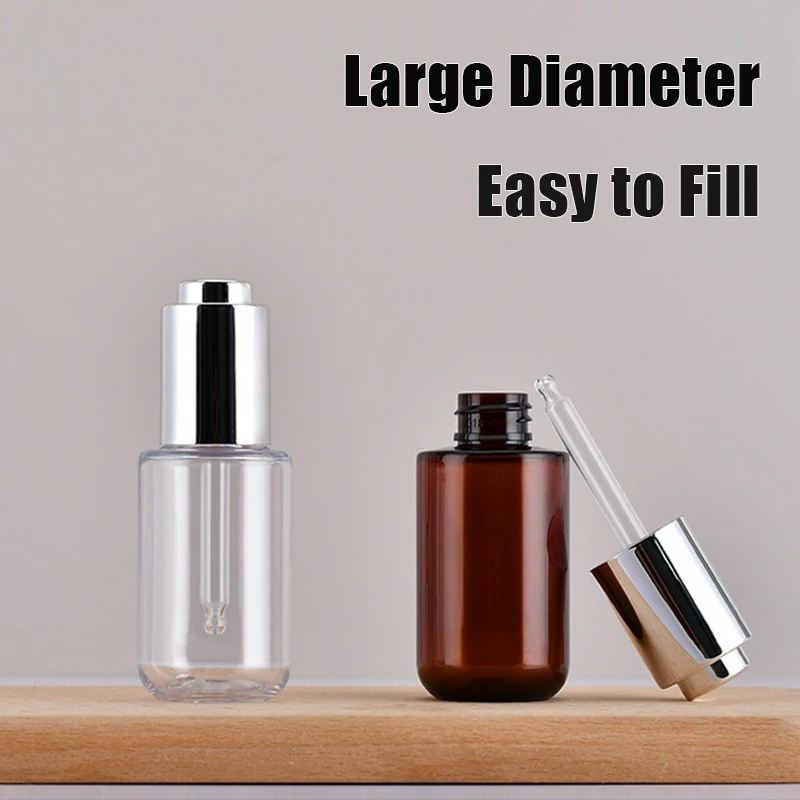 High Quality Luxury Cosmetic Amber Essential Oil Press Pump Dropper Bottle 50 ml