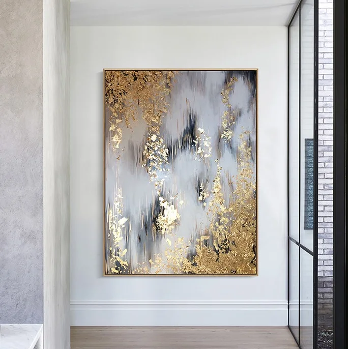 Custom Modern Art Fabric Posters Abstract Nordic Golden Foil Oil Painting Wall Decorative Pictures Canvas Print for Living Room