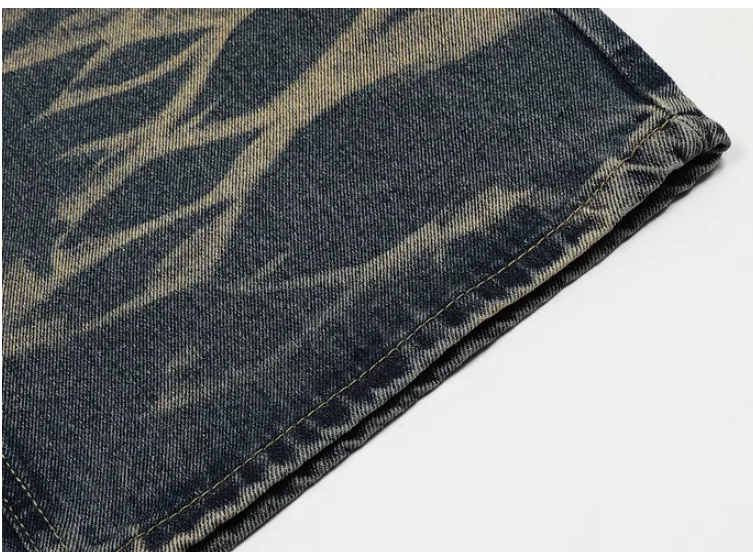 Wash Polish White Wide-Leg Baggy Jeans Workwear Tapered Jeans Trousers For Men Blue Jeans For Men