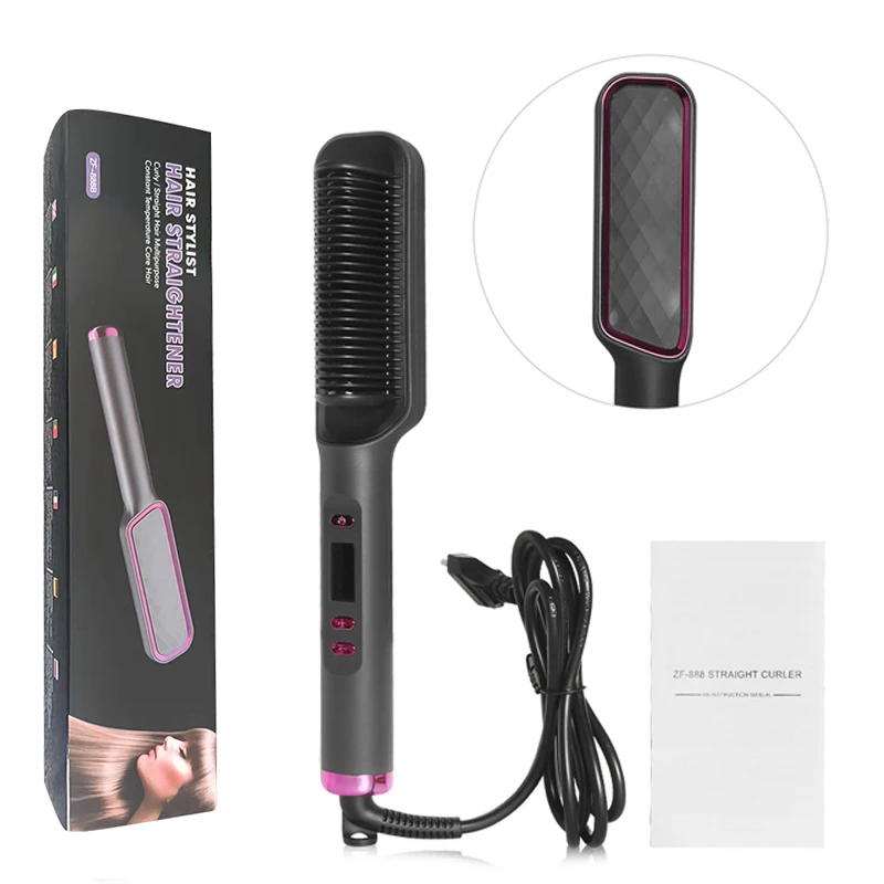 Amazon Top Seller Professional Ceramic Ionic Straight Mini Brush Flat Iron Electric Hair Straightener Comb