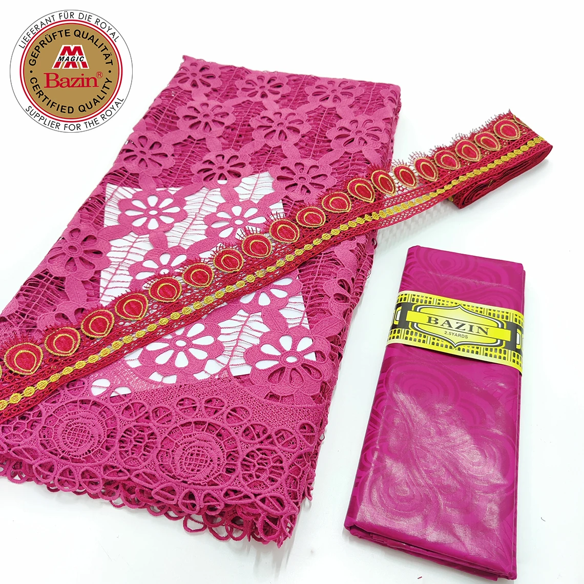 5+2.5+2.5 Yards Bazin Riche Fabric With Ribbon  With Embroidered Printed Milk Lace For Indian Guinea Evening Gown Lady Dress Ma