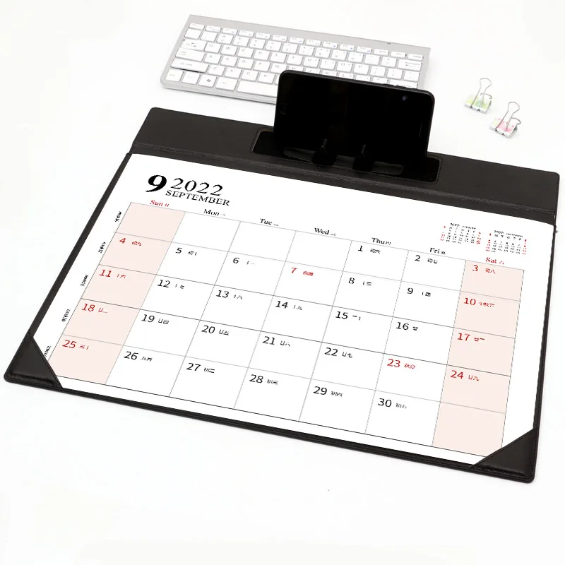 2024 Innovative Design Customized Printing Mouse Pad Planner PU Leather Dairy Agenda Deak Calendar with Stand